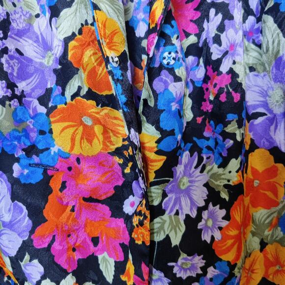 Vintage Vibrant Colorful Floral Satin Button From Short Sleeve Camp Shirt L/XL - Picture 4 of 8